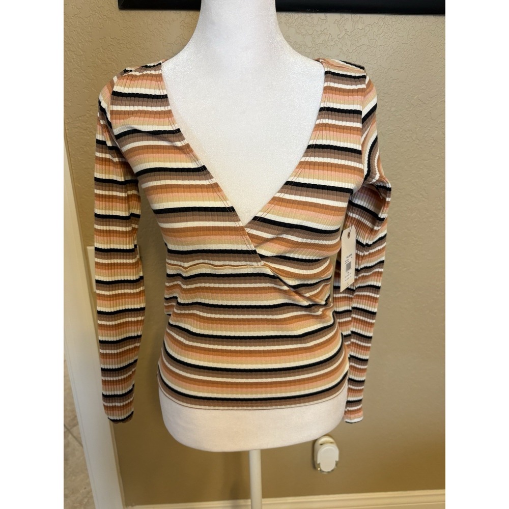 Billabong Women's Taking Time Long Sleeve Rib Knit Striped Top, Small, Stretch